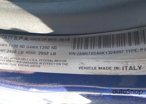 2019 Maserati Ghibli z USA, uszkodzony, nr VIN ZAM57XSA6K1324997